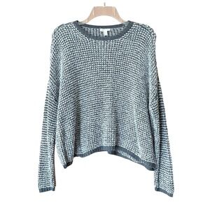 Eileen Fisher Boucle Textured Boxy Cropped Sweater XS Gray Organic Cotton
